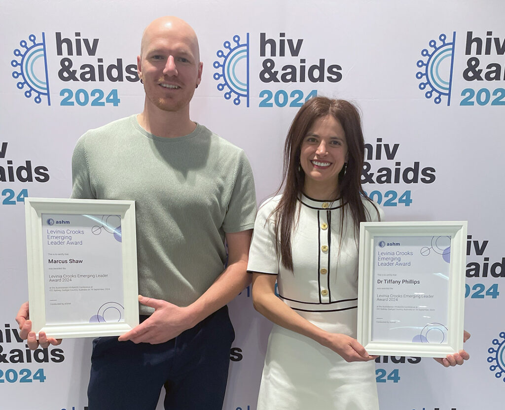 The Levinia Crooks Emerging Leader Award winners for 2024 – Marcus Shaw (left) and Dr Tiffany Phillips (right).