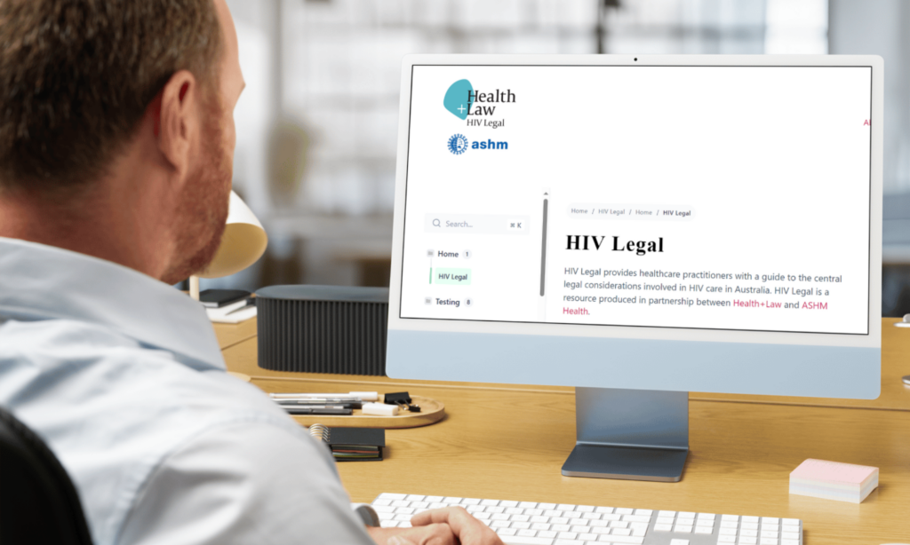 Person looking at a computer screen displaying the HIV Legal webpage