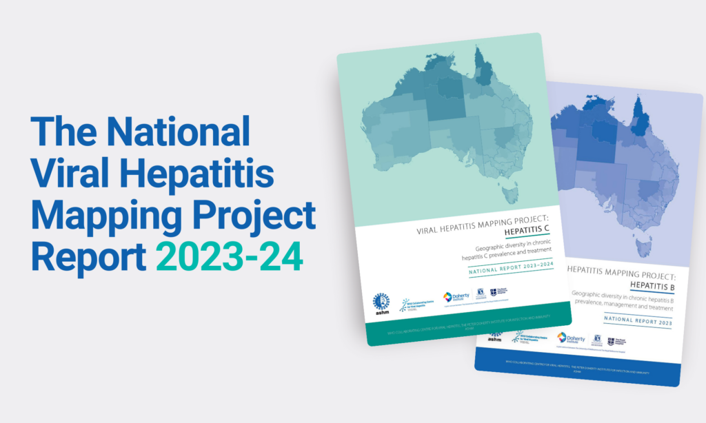Text reads: The National Viral Hepatitis Mapping Project report 2023-24. Images of the front of pages of reports.